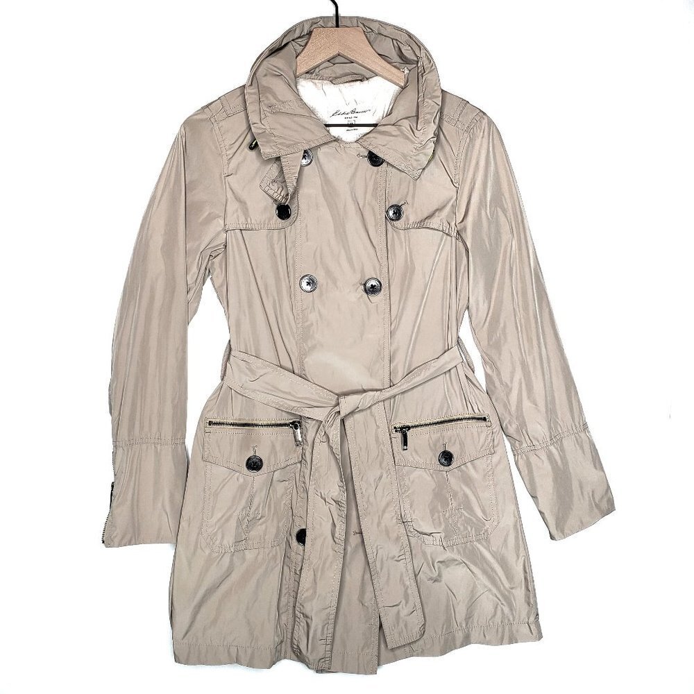 Eddie Bauer Lightweight Belted Peacoat Jacket XS Beige Khaki‎ Button